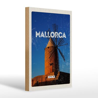 Cartel de madera viaje 20x30cm Mallorca España molino de viento retro