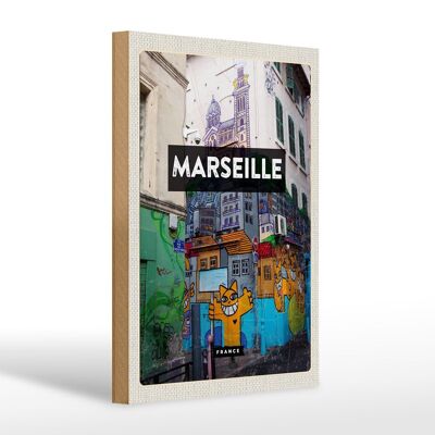 Wooden sign travel 20x30cm Marseille France destination