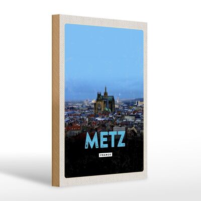 Cartel de madera viaje 20x30cm Metz Francia panorama regalo retro