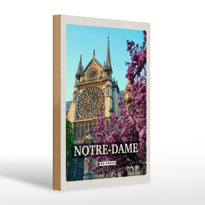 Cartel de madera viaje 20x30cm Notre-Dame de París destino de viaje vacaciones