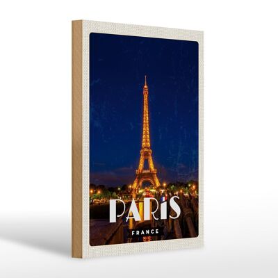 Cartel de madera viaje 20x30cm París Francia Luces de la Torre Eiffel