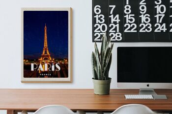 Panneau en bois voyage 20x30cm Paris France Tour Eiffel lumières 3