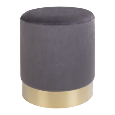 Gamby Pouf - Pouf en velours gris avec base en acier couleur laiton