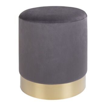 Gamby Pouf - Pouf en velours gris avec base en acier couleur laiton 1