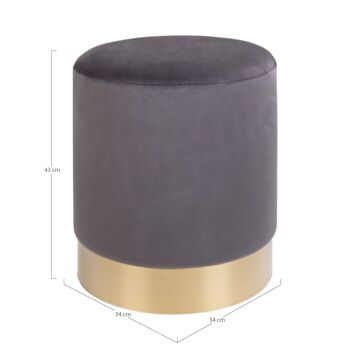 Gamby Pouf - Pouf en velours gris avec base en acier couleur laiton 3