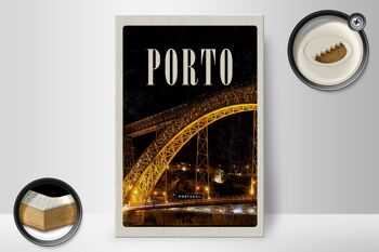 Panneau en bois voyage 20x30cm Pont de Porto Portugal photo de nuit 2