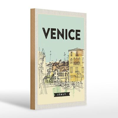 Cartello in legno da viaggio 20x30 cm Venezia Italia vista città dipinta