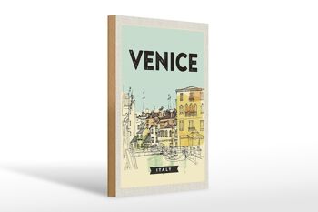 Panneau en bois voyage 20x30cm Venise Italie peint vue sur la ville 1