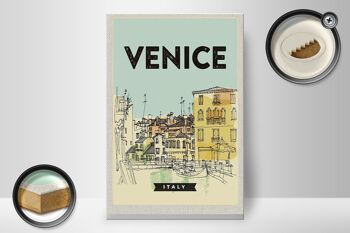 Panneau en bois voyage 20x30cm Venise Italie peint vue sur la ville 2