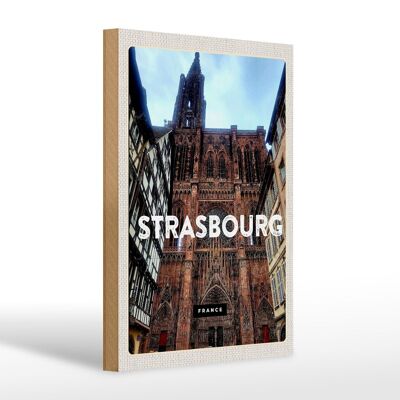 Cartel de madera viaje 20x30cm Estrasburgo Francia arquitectura