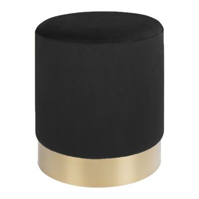 Gamby Pouf - Pouf in velluto nero con base in acciaio color ottone