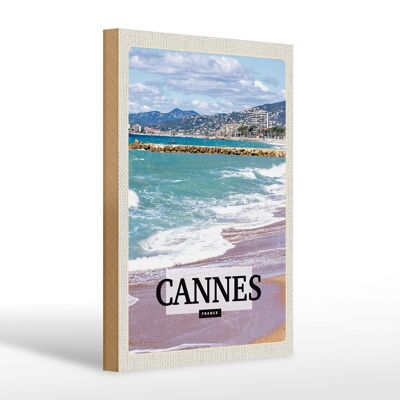 Cartel de madera viaje 20x30cm Cannes Francia mar playa regalo