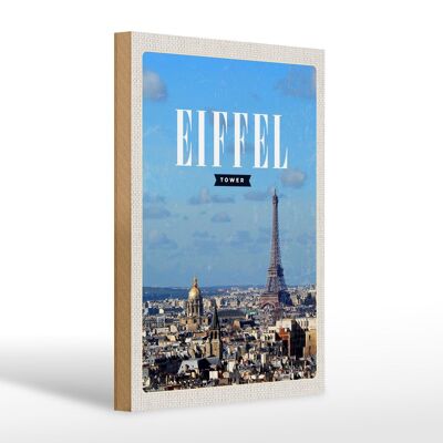 Cartel de madera viaje 20x30cm Torre Eiffel cuadro panorámico destino de viaje