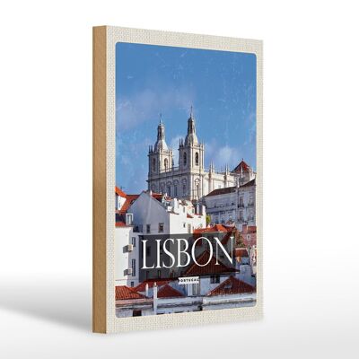 Cartello in legno da viaggio 20x30 cm Architettura Lisbona Portogallo