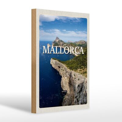 Cartel de madera viaje 20x30cm Mallorca España mar montañas retro