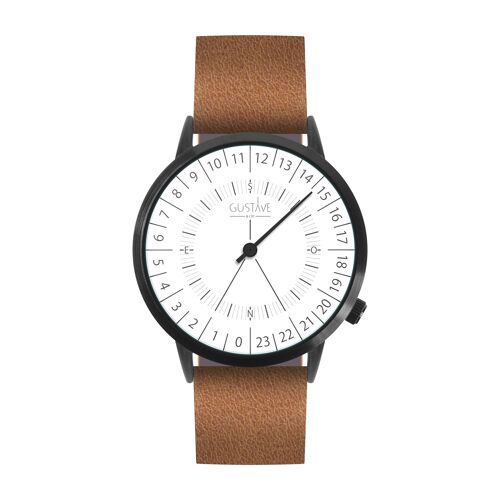 Montre 24H Antoine Blanche - Bracelet Cuir Marron