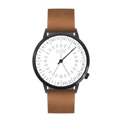 Montre 24H Antoine Blanche - Bracelet Cuir Marron