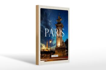 Panneau en bois voyage 20x30cm Paris France Tour Eiffel Nuit Rétro 1