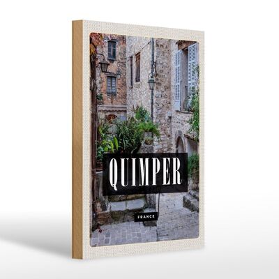 Wooden sign travel 20x30cm Quimper France architecture stone house