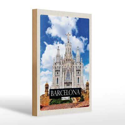 Cartel de madera viaje 20x30cm Barcelona España Iglesia Sagrat Cor