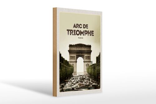 Holzschild Reise 20x30cm Arc de Triomphe Paris Retro Bild