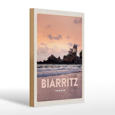 Cartello in legno da viaggio 20x30 cm Biarritz Francia tramonto