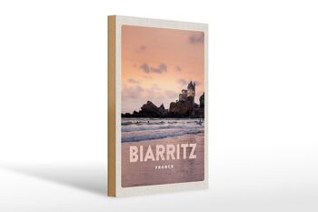 Panneau en bois voyage 20x30cm Biarritz France coucher de soleil 1