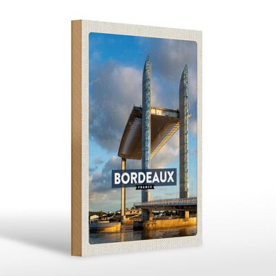 Cartello in legno da viaggio 20x30 cm Bordeaux Francia ponte levatoio turismo