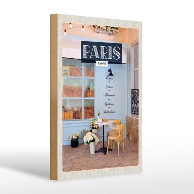 Cartello da viaggio in legno 20x30 cm Paris Café Crepes Eclairs Macarons
