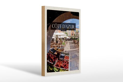 Holzschild Reise 20x30cm Cote d'azur France Obstmarkt Cafe