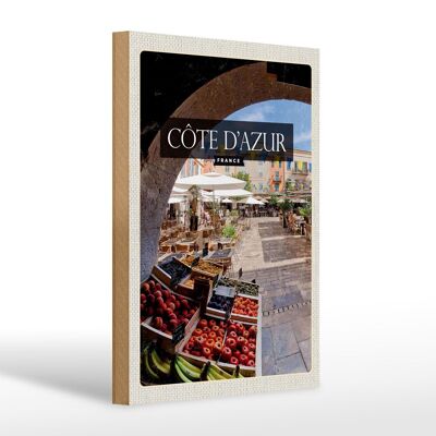 Holzschild Reise 20x30cm Cote d'azur France Obstmarkt Cafe