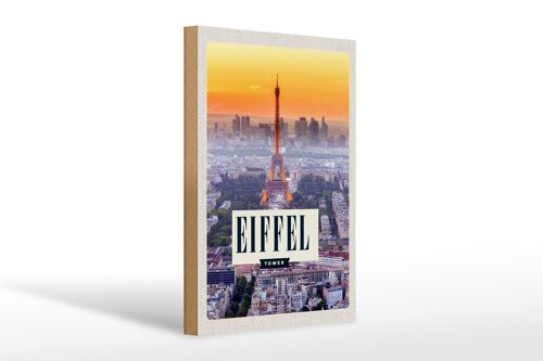Holzschild Reise 20x30cm Eiffel tower Sonnenuntergang Stadt