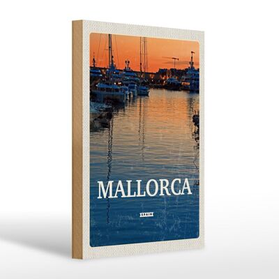 Cartel de madera viaje 20x30cm Mallorca España atardecer