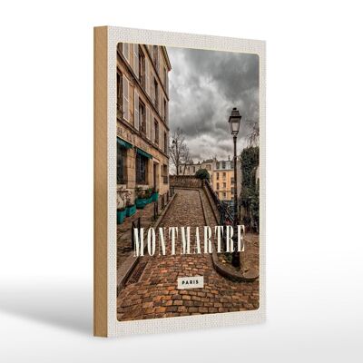 Cartel de madera viaje 20x30cm Montmartre casco antiguo destino de viaje