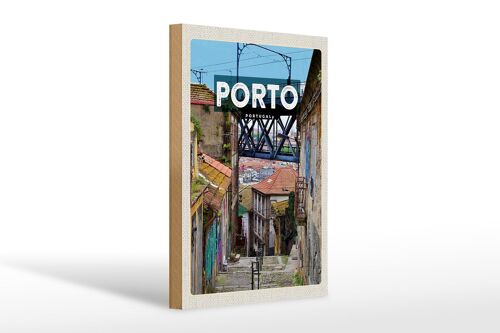 Holzschild Reise 20x30cm Porto portugal Altstadt Bild
