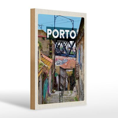 Cartello in legno da viaggio 20x30 cm Foto della città vecchia di Porto Portogallo