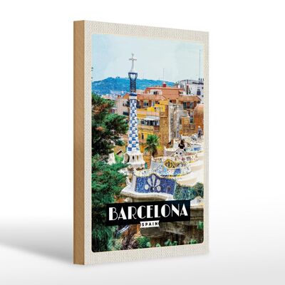 Cartello in legno da viaggio 20x30 cm Barcellona Spagna Panorama