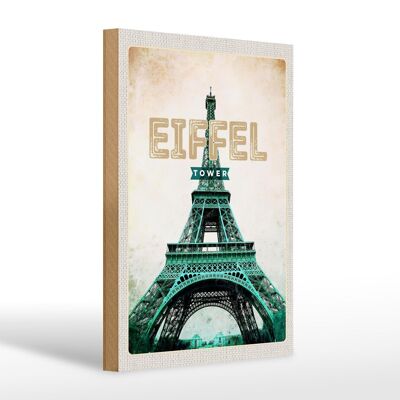 Panneau en bois voyage 20x30cm Tour Eiffel rétro tourisme