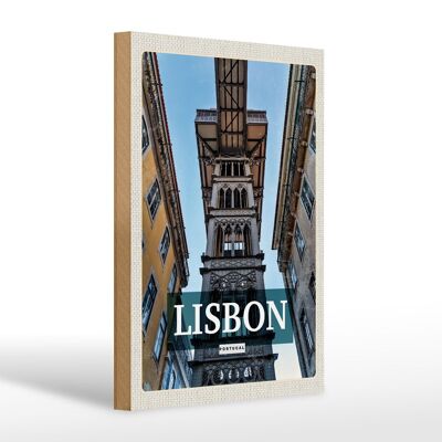 Cartello in legno da viaggio 20x30 cm Lisbona Portogallo turismo retrò