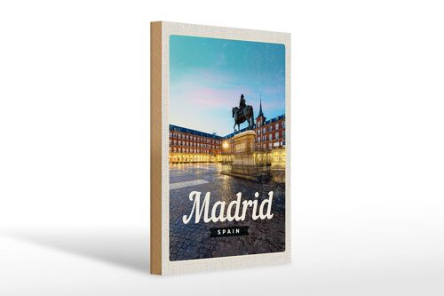 Holzschild Reise 20x30cm Madrid Spain Stadt Sonnenuntergang