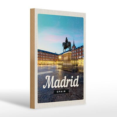 Holzschild Reise 20x30cm Madrid Spain Stadt Sonnenuntergang