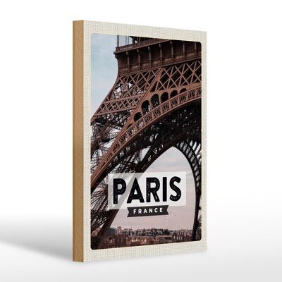 Wooden sign travel 20x30cm Paris France destination Eiffel Tower sign