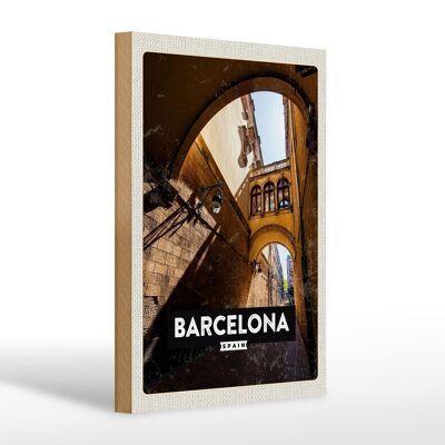 Cartel de madera viaje 20x30cm Barcelona España arquitectura retro