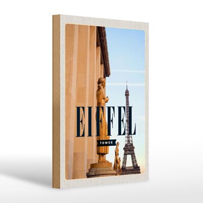 Cartel de madera viaje 20x30cm esculturas Torre Eiffel