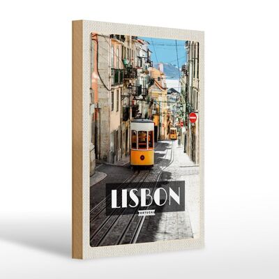 Cartel de madera viaje 20x30cm tranvía Lisboa Portugal