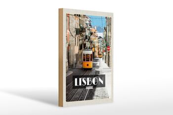 Panneau en bois voyage 20x30cm tramway Lisbonne Portugal 1