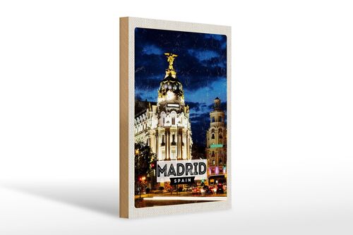 Holzschild Reise 20x30cm Madrid Spain Retro Nacht Poster