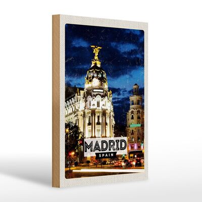 Cartello in legno da viaggio 20x30 cm Madrid Spagna Poster notturno retrò