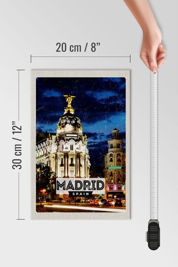 Panneau en bois de voyage 20x30cm, affiche de nuit rétro de Madrid espagne 4