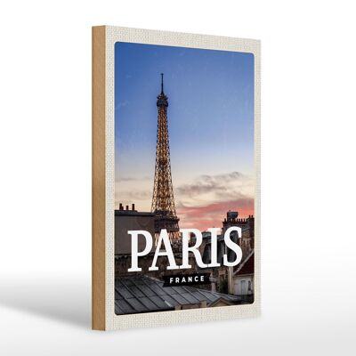 Cartel de madera viaje 20x30cm París Francia atardecer
